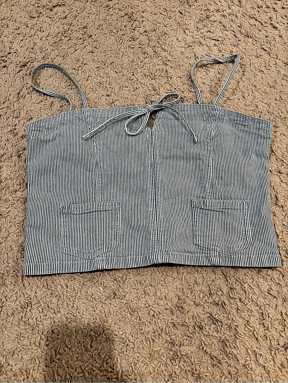 American Eagle Blue & White Striped Tie Front Crop Top Medium